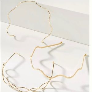 Anthropologie Gold-Tone Metal Hair Bands, Set of 3